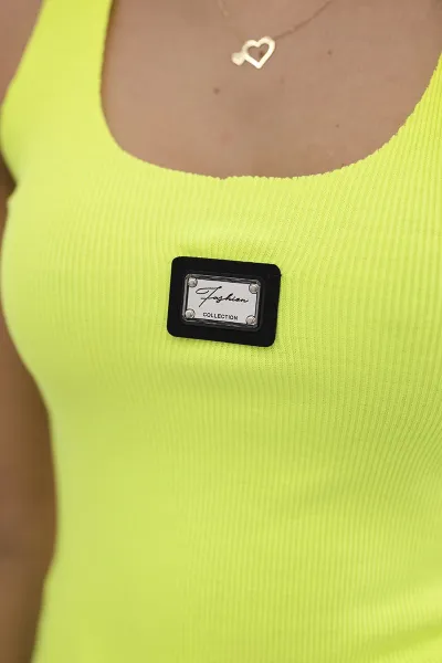 Striped blouse with a yellow neon metal plate