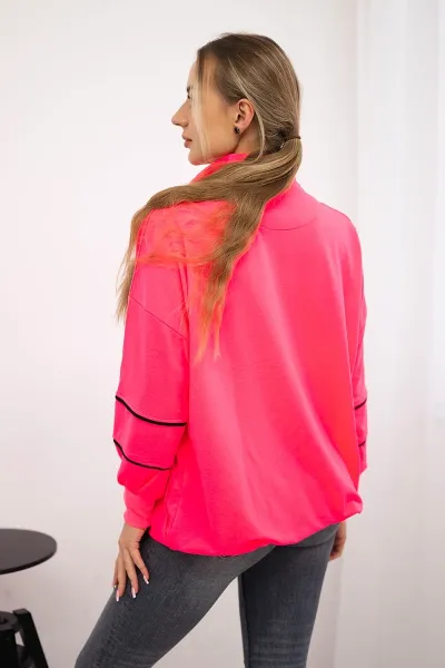 Sweatshirt with zipper and pockets in pink neon color