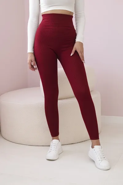 Striped leggings trousers in burgundy color