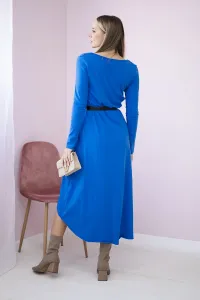 Dress with decorative belt and mauve-blue inscription