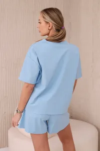 Women's set T-shirt with print + shorts - light blue