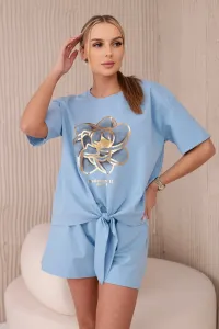 Women's set T-shirt with print + shorts - light blue