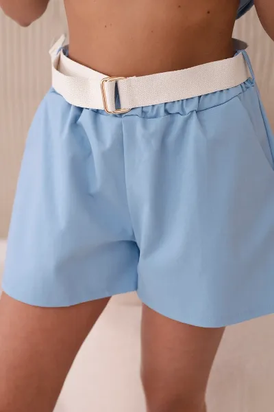 Women's set T-shirt with print + shorts - light blue
