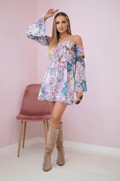 Floral shoulder dress in purple color