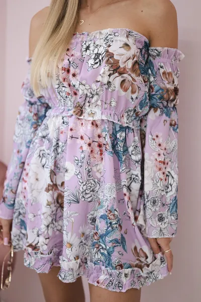 Floral shoulder dress in purple color