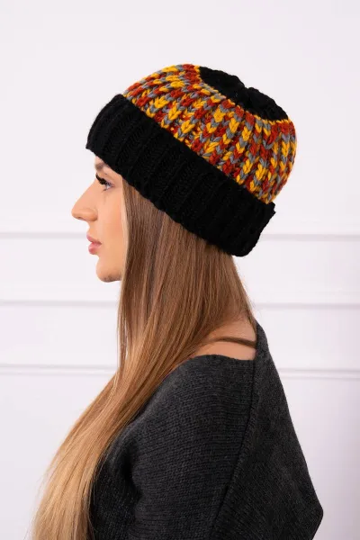 Women's cap Iris K348 black+mustard