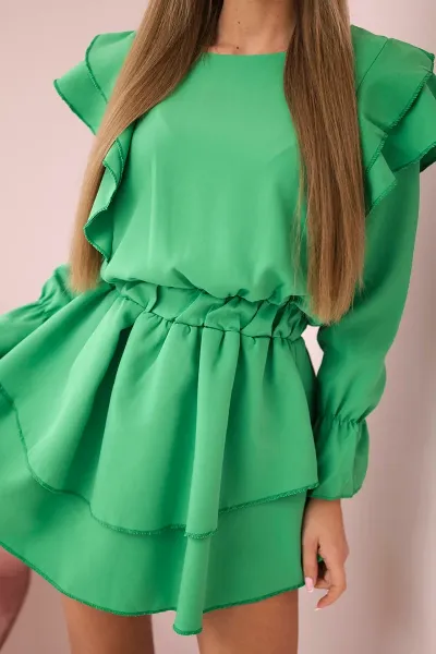 Dress with vertical ruffles light green