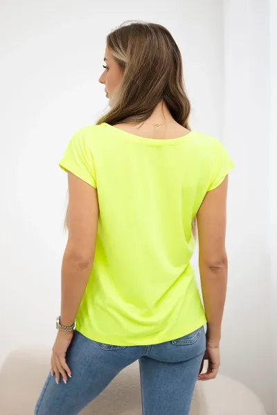 Lip print blouse yellow neon+red