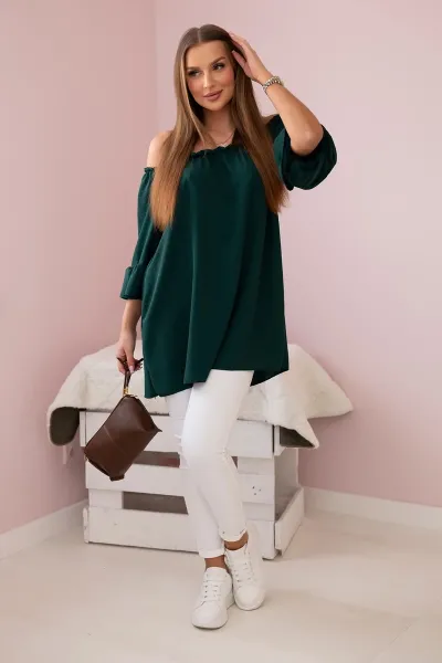 Spanish blouse with ruffles on the sleeve dark green