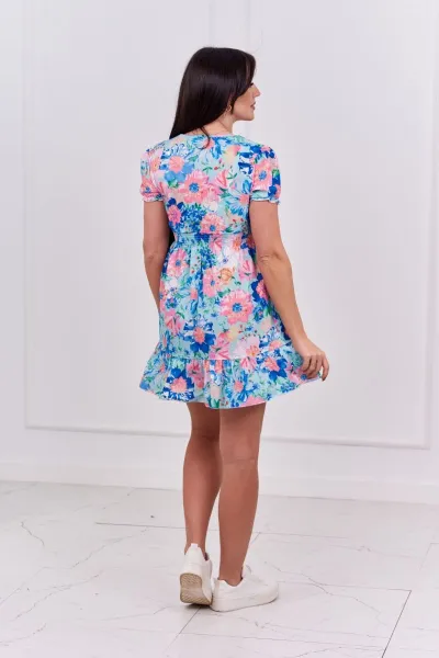 Floral dress with V-neck, mint