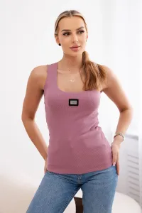 Striped blouse with a metal plate in dark pink
