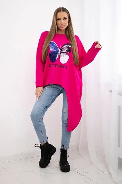 Blouse with an oversize fuchsia print