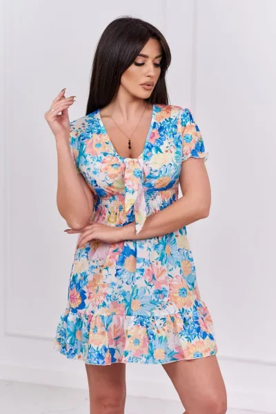 Ecru floral dress with V-neck