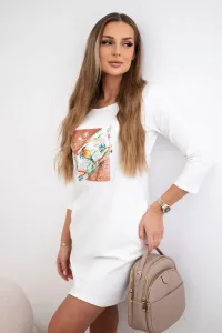 Dress with 3D Bird ecru graphics