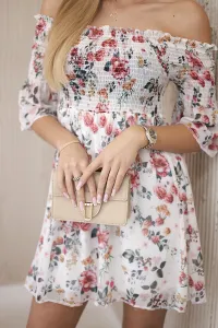 Shoulder dress with ecru floral pattern