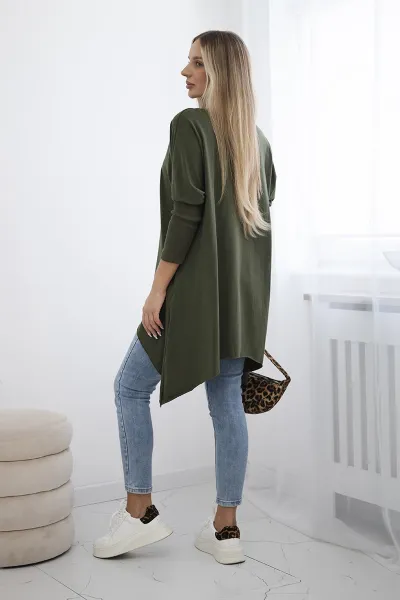 Oversized blouse with khaki rainbow lip print
