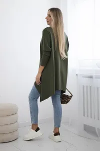 Oversized blouse with khaki rainbow lip print