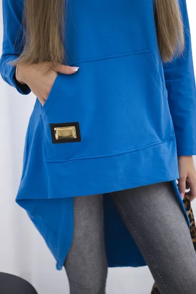 Sweatshirt with a long back and a hood - purple blue