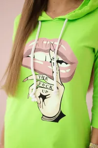 Dress with a longer back and a colorful green neon print
