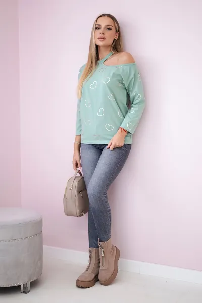 Blouse with heart print dark mint