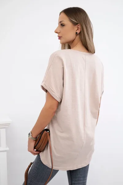 Cotton blouse with pocket beige