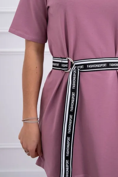 Dress with decorative belt navy pink