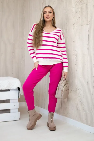 Set of sweaters Striped sweatshirt + Fuchsia trousers