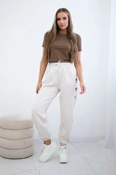 Amour beige melange cotton trousers