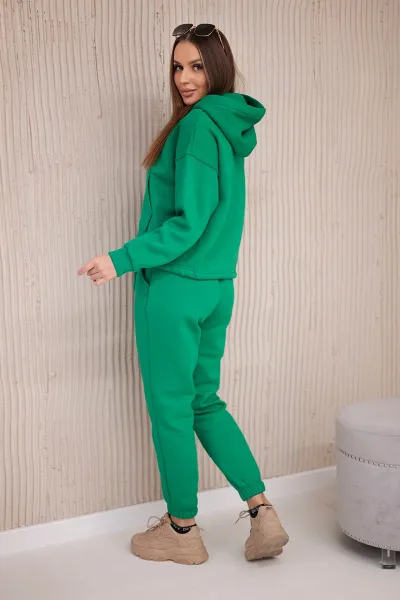 Insulated set with sweatshirt with bottom tie green