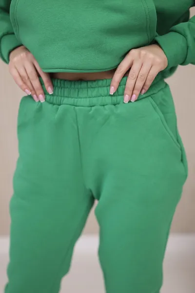 Insulated set with sweatshirt with bottom tie green
