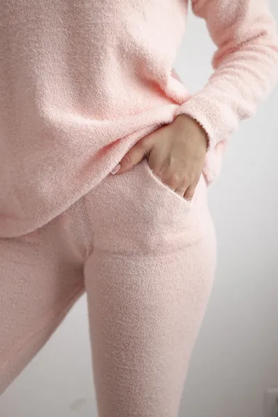Two-piece powder pink alpaca sweater set
