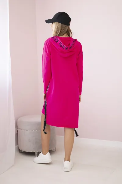 Hooded dress with fuchsia print