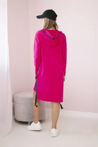 Hooded dress with fuchsia print