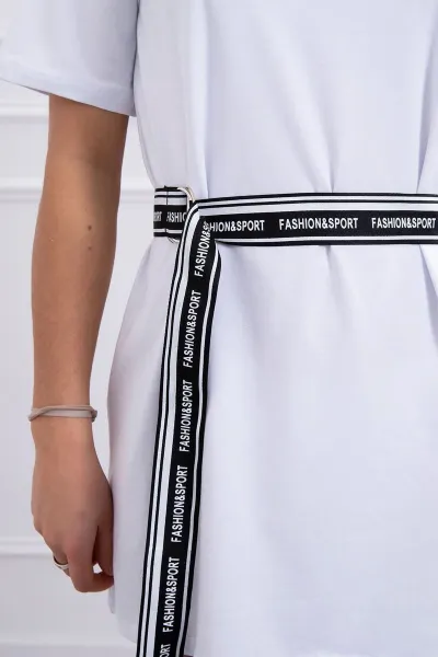 Dress with decorative belt white