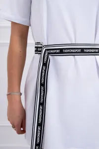 Dress with decorative belt white