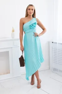 Women's pleated dress with flower - mint