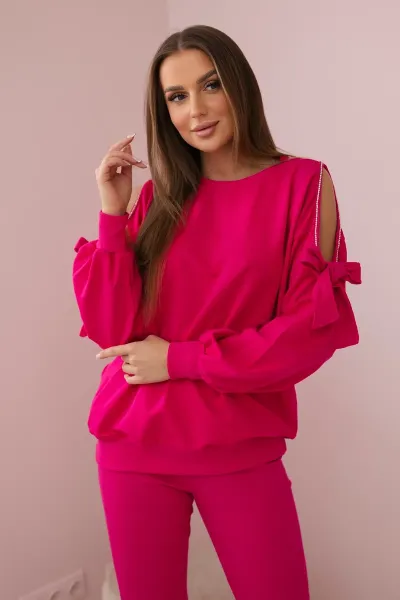 Set of sweatshirt with bow on sleeves and fuchsia leggings