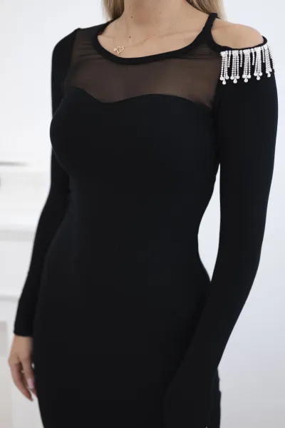 Viscose dress with mesh at the top black