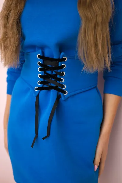 Insulated dress with decorative belt purple blue