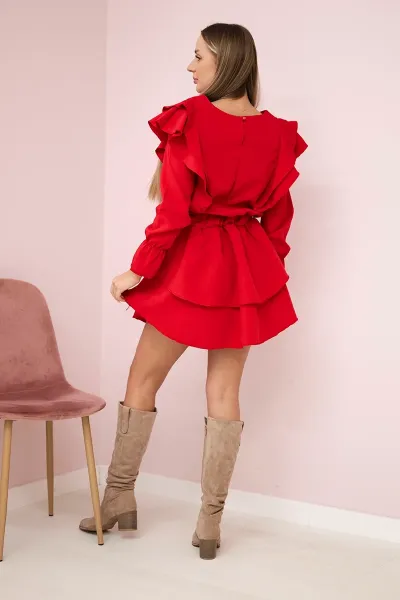 Red dress with vertical ruffles