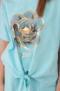 Women's set T-shirt with print + shorts - mint