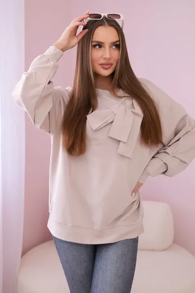 Cotton blouse with beige bow