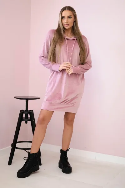 Velour dress with hood navy pink