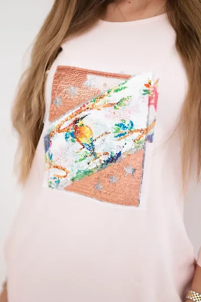 Dress with 3D Bird graphics powder pink
