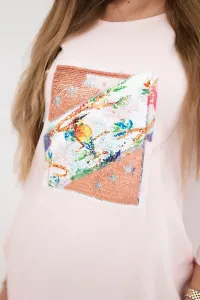 Dress with 3D Bird graphics powder pink