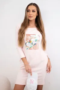 Dress with 3D Bird graphics powder pink