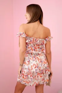 Shoulder dress with ecru at the waist