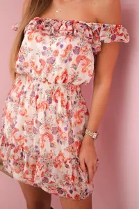 Shoulder dress with ecru at the waist