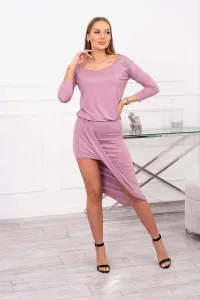Asymmetrical dress, 3/4 sleeve dark pink