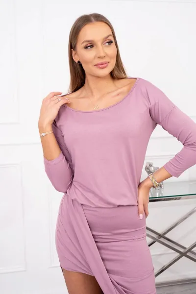 Asymmetrical dress, 3/4 sleeve dark pink